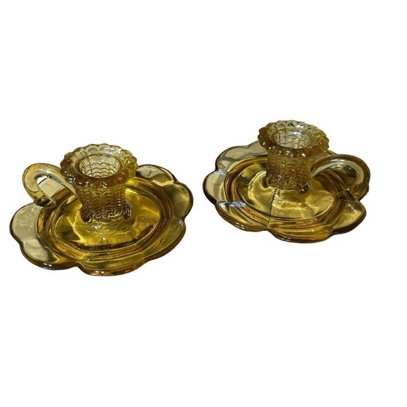 unknown Other - Pair of Vintage Amber glass candle stick holders. Hand blown? Fenton?